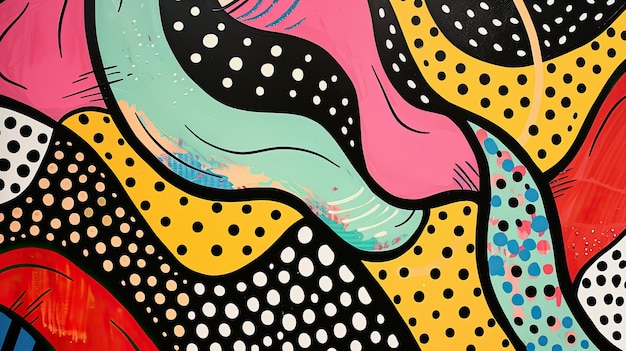 Photo background with colorful swirling lines polka dots and bold comicstyle outlines