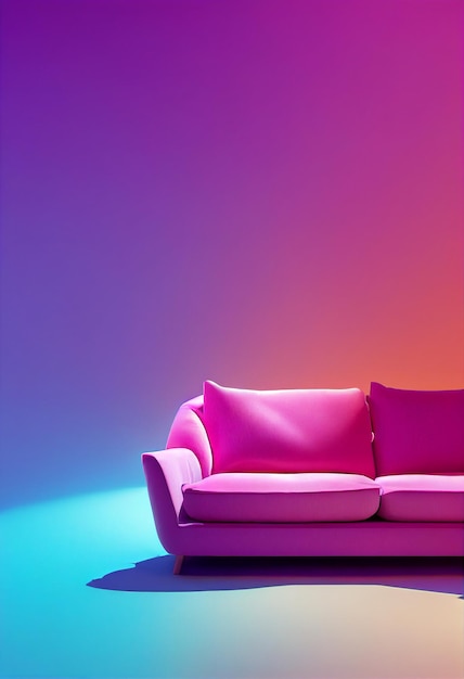 Background with copy space of a pink sofa in front of pink background on tall empty walls