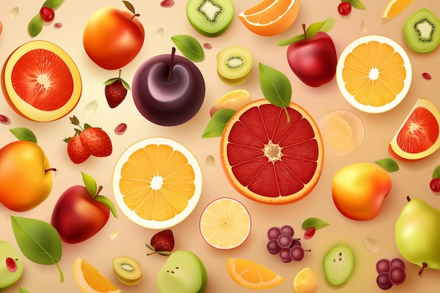 Background with cut fruits AI Generated