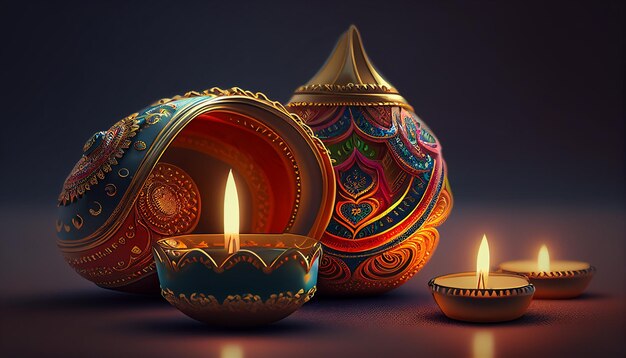 Background with diwali lamps and diya decorating