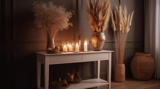 Background with dry flowers and candles Illustration AI GenerativexA