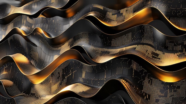 background with dynamic wave patterns in gold and black creating a sense luxury and sophistication