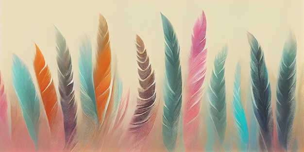 Background with feathers of pastel colors. Digital illustration