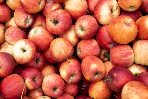 Background with fresh red apples Top view flat lay