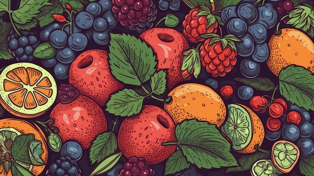 A background with fruits and berries generative ai