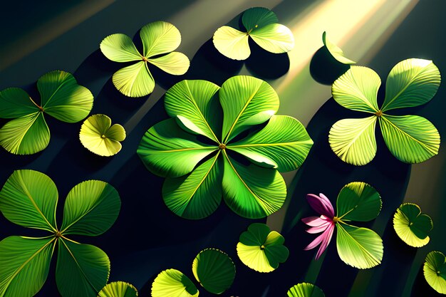 Background with green clover leaves for Saint Patricks day Shamrock fortune symbol Generative AI