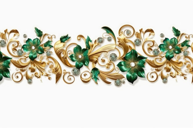 A background with green and gold floral elements Generative AI