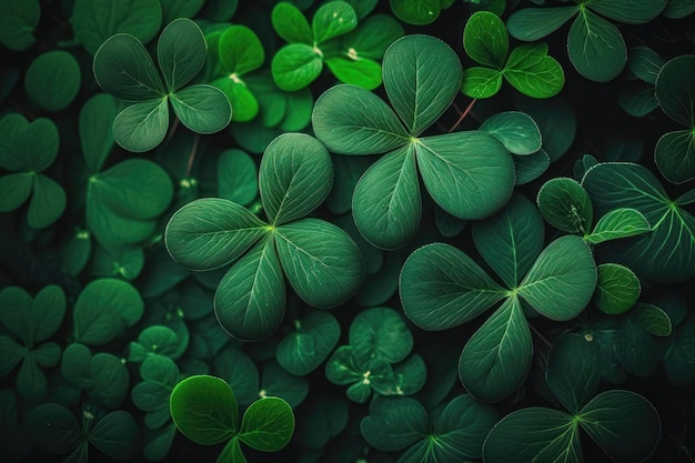 Background with green shamrock leaves for St Patrick's Day AI generation