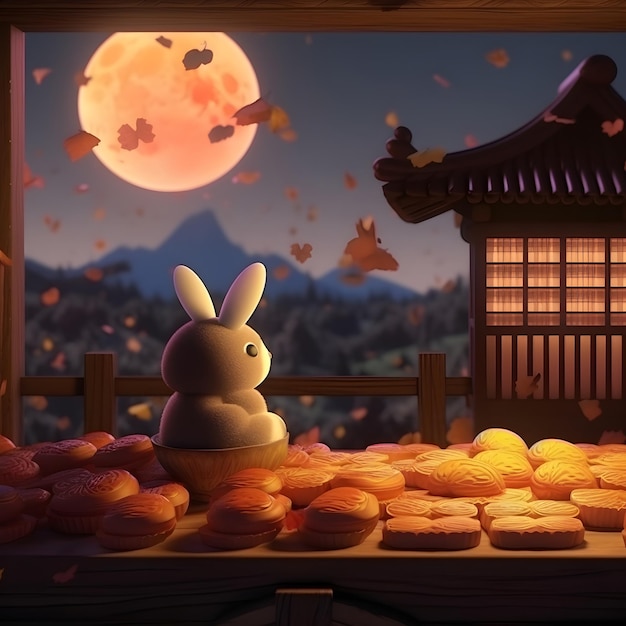 A background with hanok and rabbits