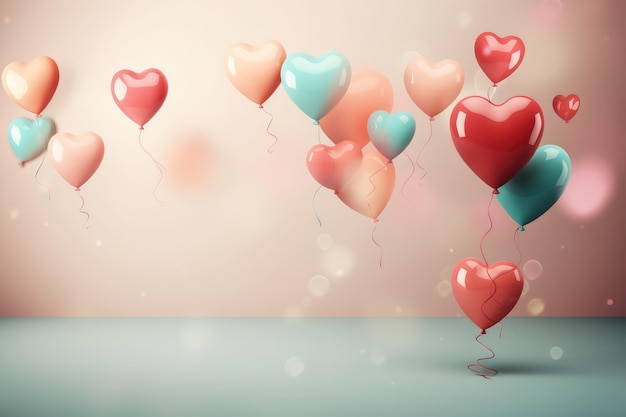 Background with heart balloons generative ai