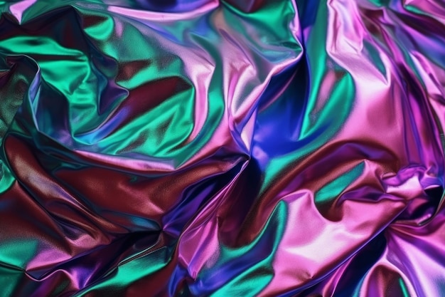 Background with iridescent holographic color effect wrinkled foil Generative AI