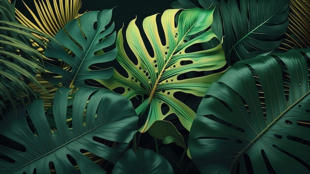 Background with leaves created with Generative AI technology