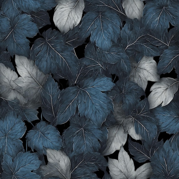 Background with a luxurious pattern of monochrome large blue leaves with clear lines