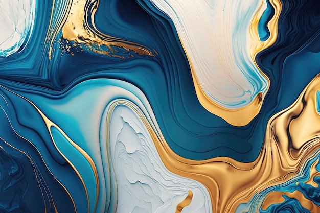 A background with a marble pattern in shades of gold and blue The veins and swirls of the marble create a dynamic and visually striking effect Generative AI