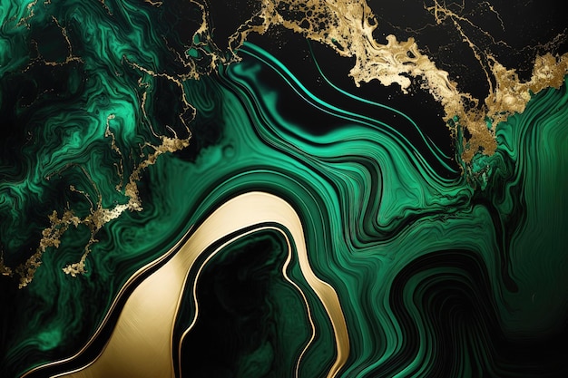 A background with a marble pattern in shades of gold and green Generative AI