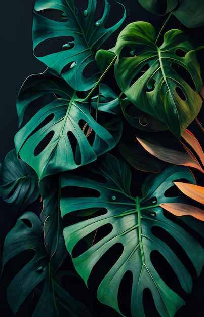 Background with monstera plants