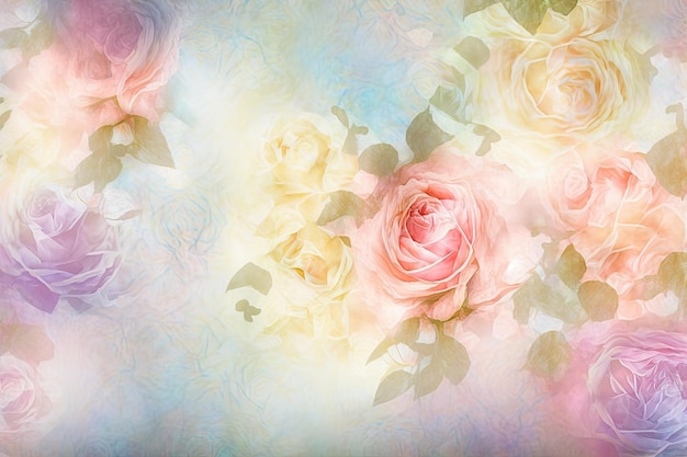 Background with pastel roses in a gentle pastel style