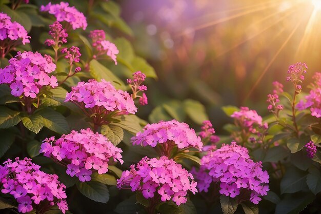 Photo background with pink heliotrope flowers and warm glow