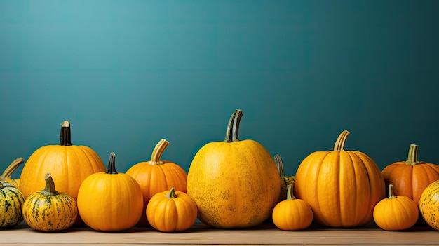 background with pumpkins orange blue green