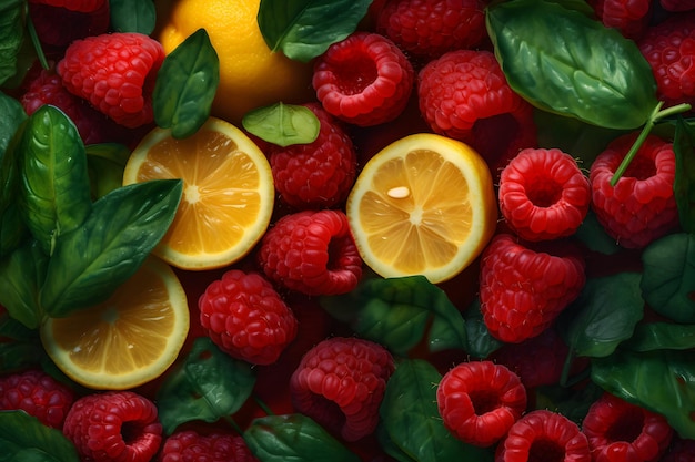 Background with raspberry lemon and mint Neural network AI generated