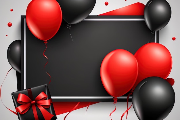 Background with red and black balloons and gifts generated by AI