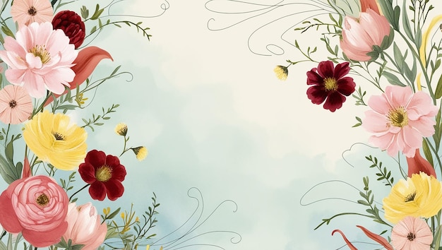 Photo background with red floral elements