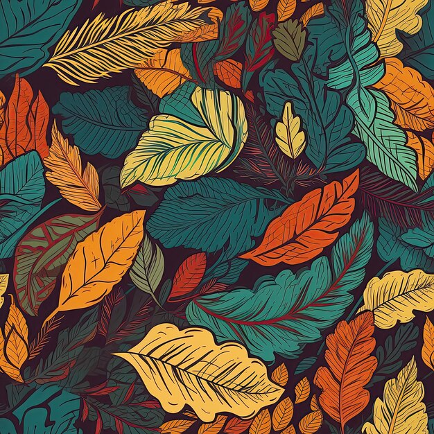 background with seamless texture of autumn leaves Generative AI illustration