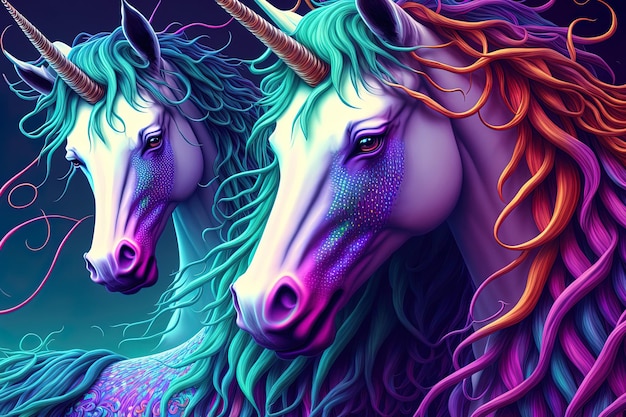 Background with unicorns and rainbow mesh