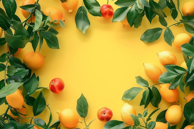 A background with a variety of fruits and vegetables including oranges