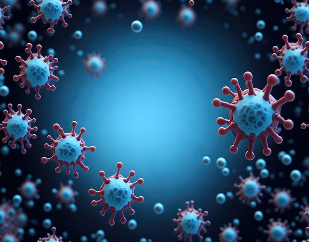 Background with viruses microscopic view of floating virus cells 3D rendering of a virus organism illustration