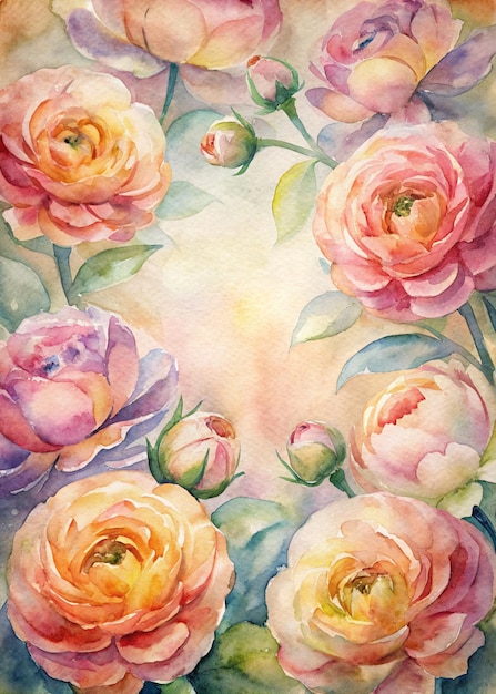 background with watercolor flowers delicate watercolor card with peonies and roses