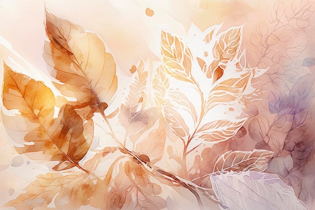 A background with white leaves painting in the style of light orange