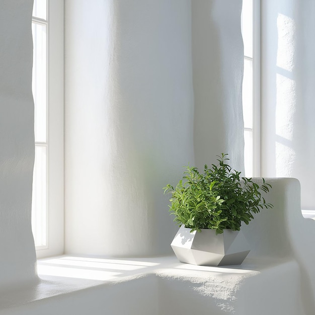 Background with white walls and plant