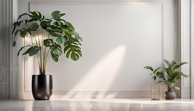 Photo background with white walls and plant