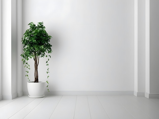 Photo background with white walls and plant