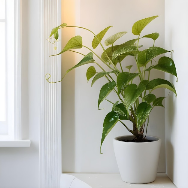 Background with white walls and plant