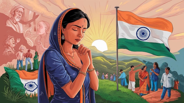 background woman people nature concept happy india flag celebration agriculture indian as