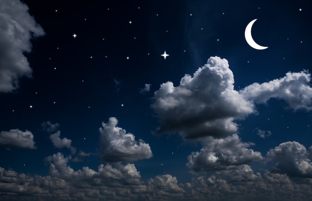 backgrounds night sky with stars and moon and beautiful clouds