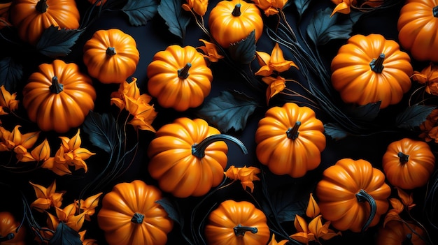 Backgrounds and textures many colorful pumpkins seasonal autumn decorative background Generative AI