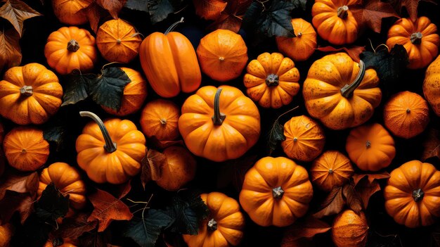 Backgrounds and textures many colorful pumpkins seasonal autumn decorative background Generative AI