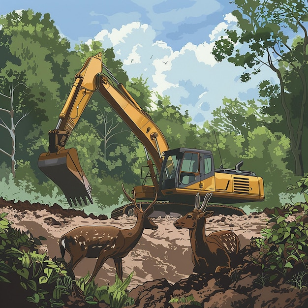 Backhoe Loader and Wildlife Interaction