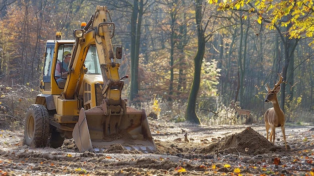 Backhoe Loader and Wildlife Interaction