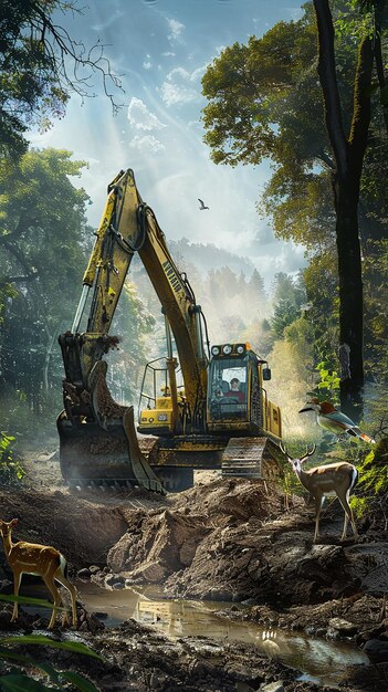 Backhoe Loader and Wildlife Interaction