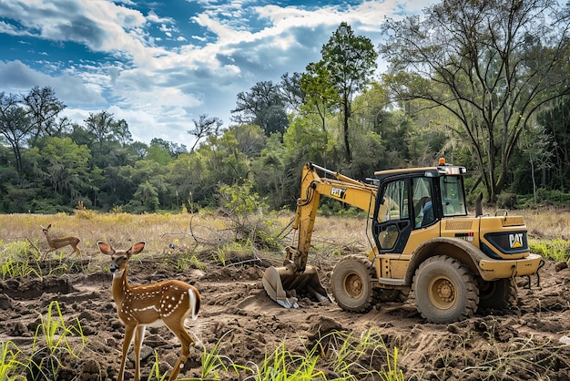 Backhoe Loader and Wildlife Interaction