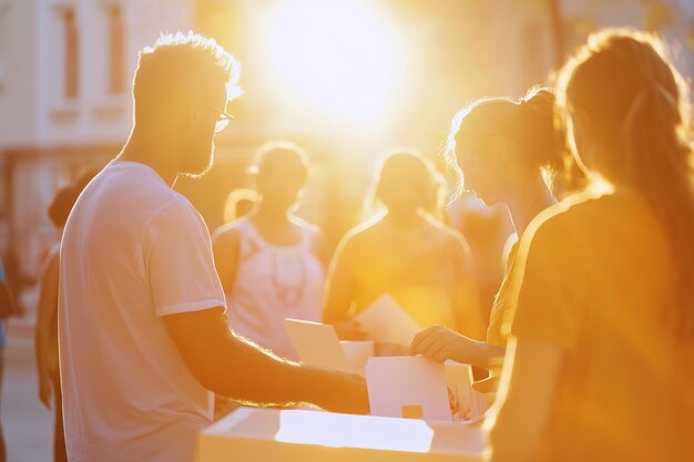 Photo backlit group of people at outdoor event sunset vibe