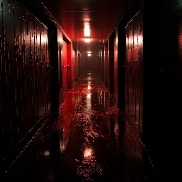 Backlit photo of a dark hallway on a rainy day