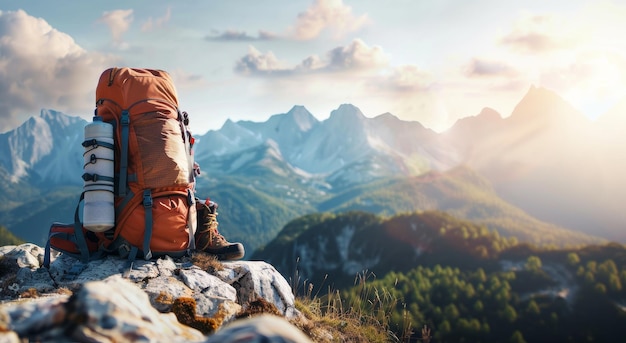 Backpack Resting Atop Mountain Summit