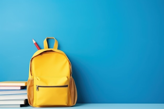 Backpack surrounded by school supplies and book visual representation of the backtoschool concept