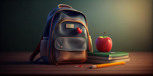 Backpack on table empty copy space School supplies Education objects AI Generated