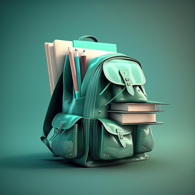 A backpack with books on it is stacked on top of each other.